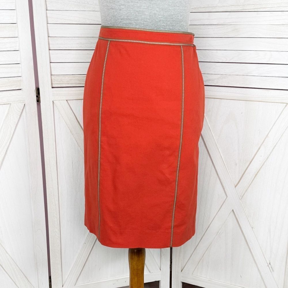 Worth Piped Trim Canvas Twill Pencil Skirt Orange Tan 4 Office Career